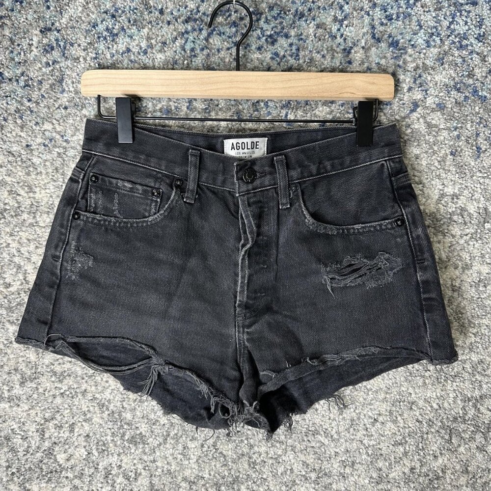 AGOLDE Shorts‎ Womens 25 Black Denim Distressed Cutoff Frayed Raw Hem A026-998
